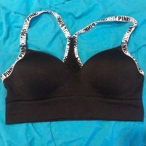 Pink wireless push up sports bra